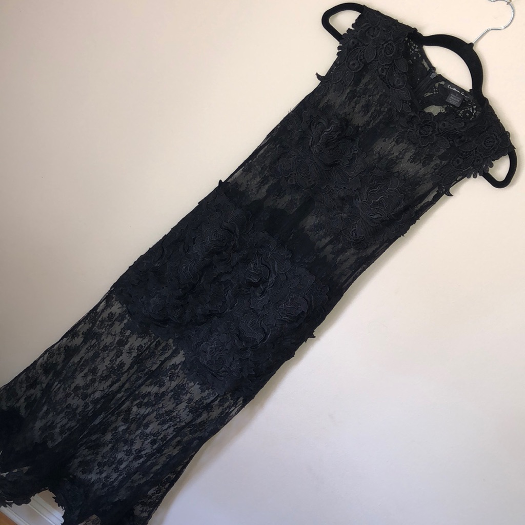 Givenchy-Esque Black Lace Floral Sheer Gown